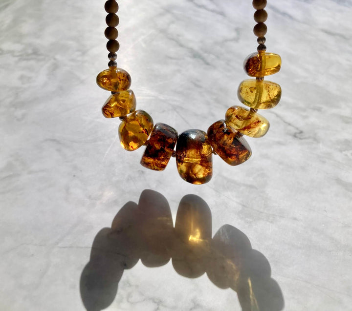 Amber Statement Necklace with Natural Wood