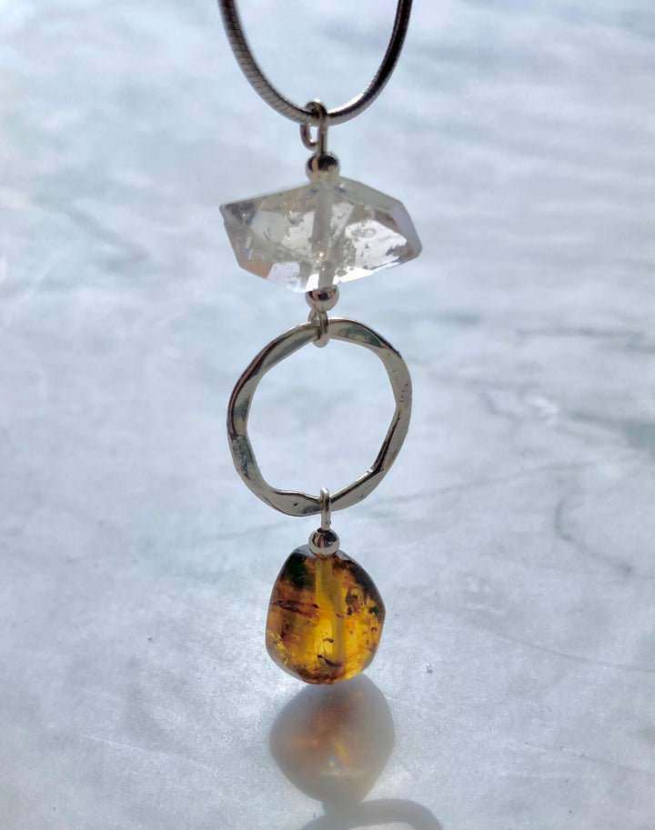 Amber & Herkimer Diamond Necklace