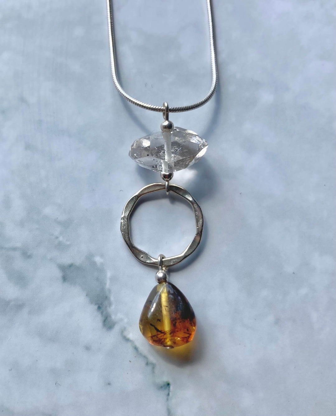 Amber & Herkimer Diamond Necklace