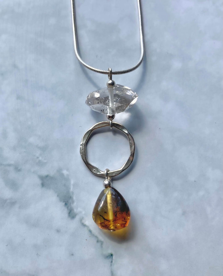 Amber & Herkimer Diamond Necklace