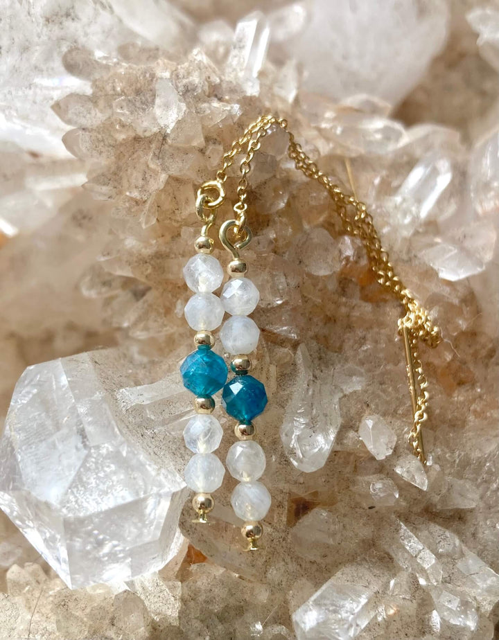 Atlantis Apatite & Moonstone Gold Thread Earrings
