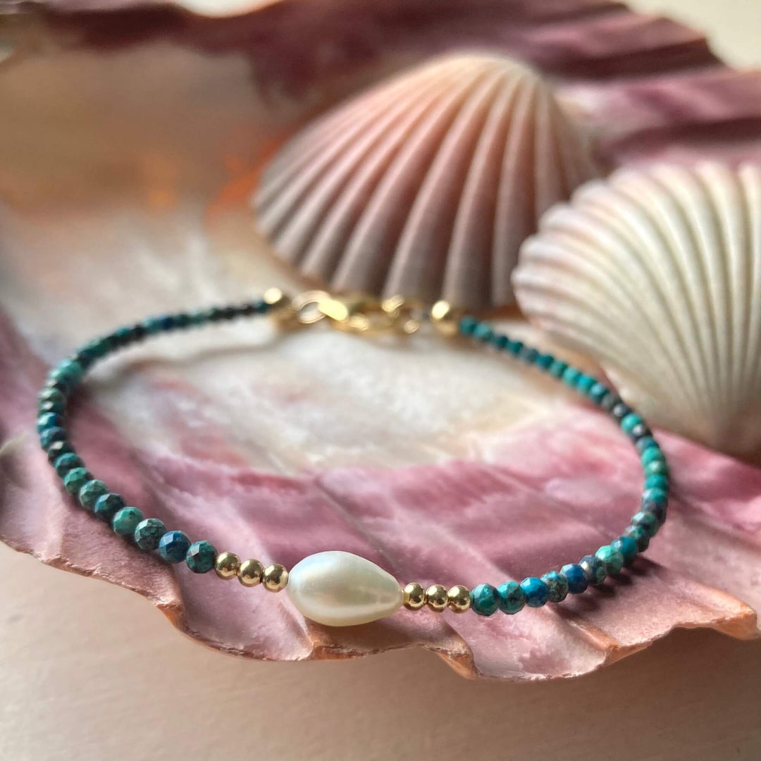 Golden Azurite & Pearl Bracelet