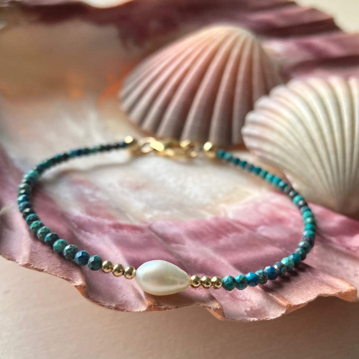 Golden Azurite & Pearl Bracelet