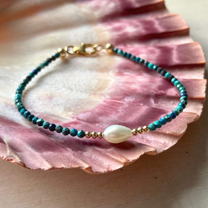 Golden Azurite & Pearl Bracelet