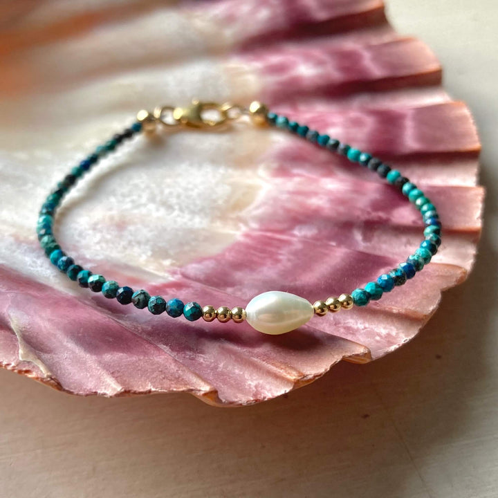 Golden Azurite & Pearl Bracelet