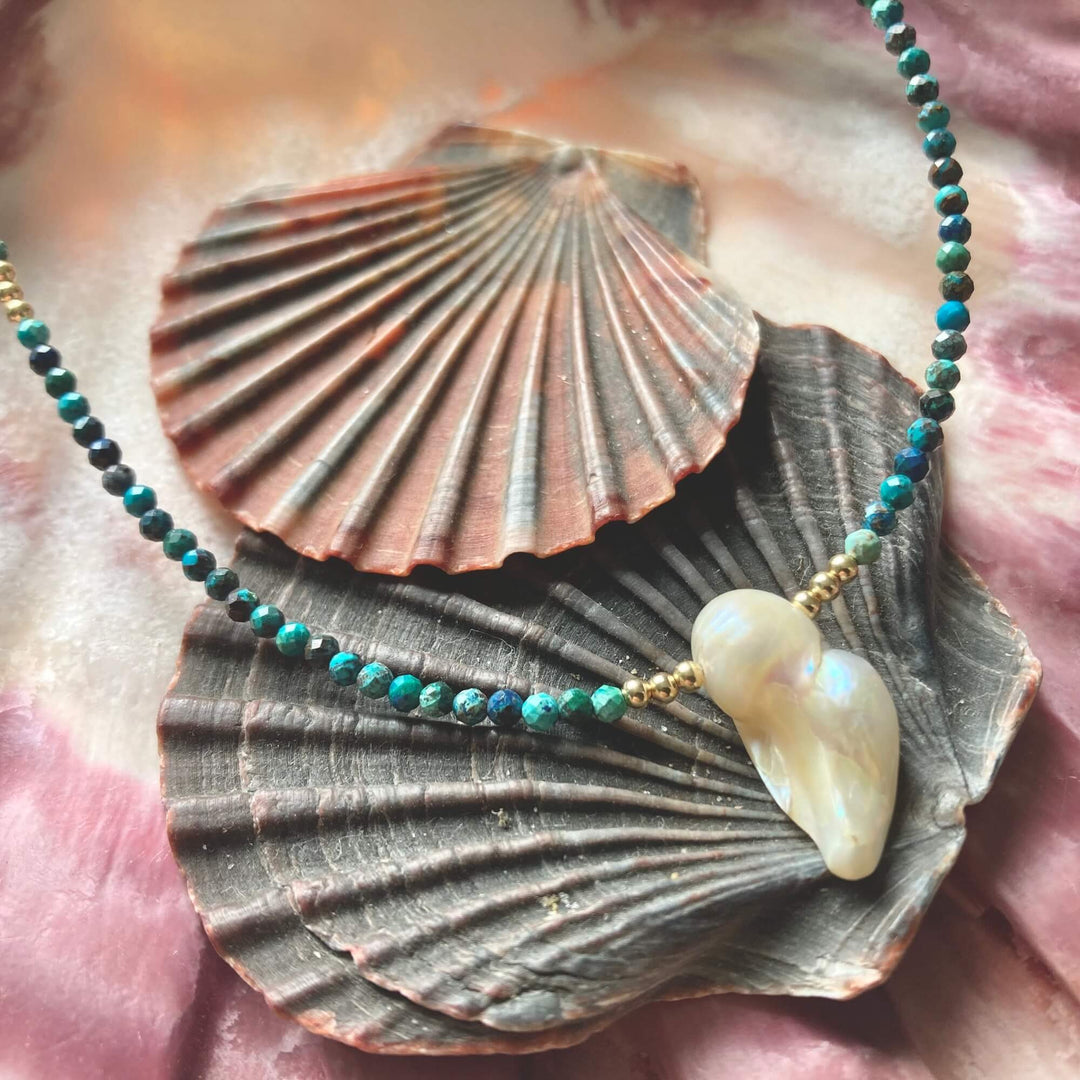 Golden Azurite & Pearl Neckalce