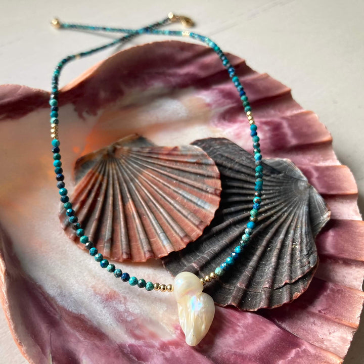 Golden Azurite & Pearl Neckalce