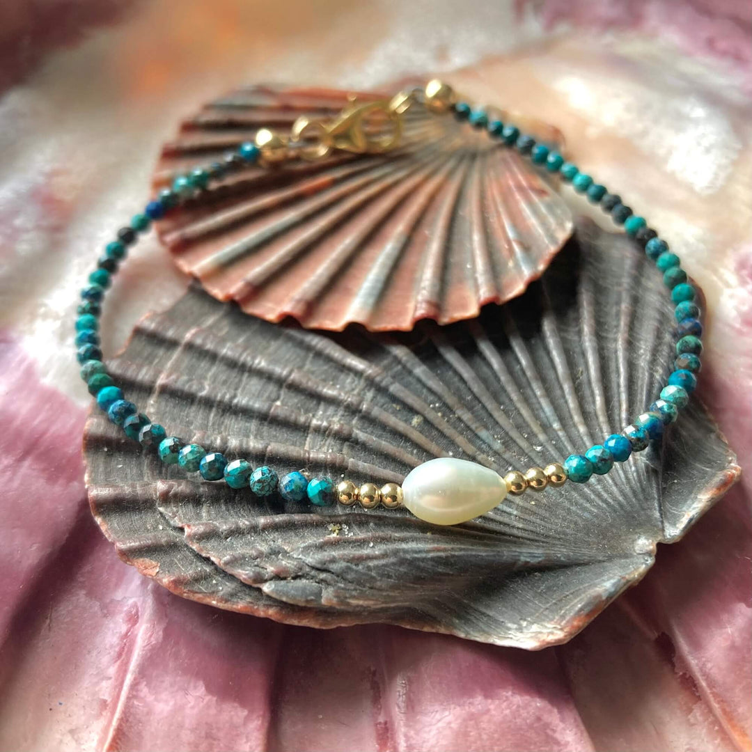 Golden Azurite & Pearl Bracelet