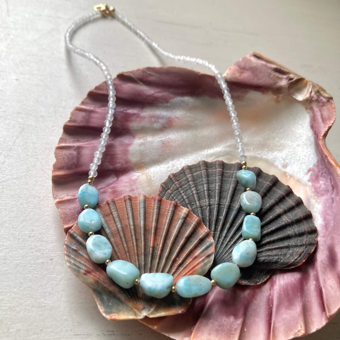 Golden Larimar & Moonstone Necklace