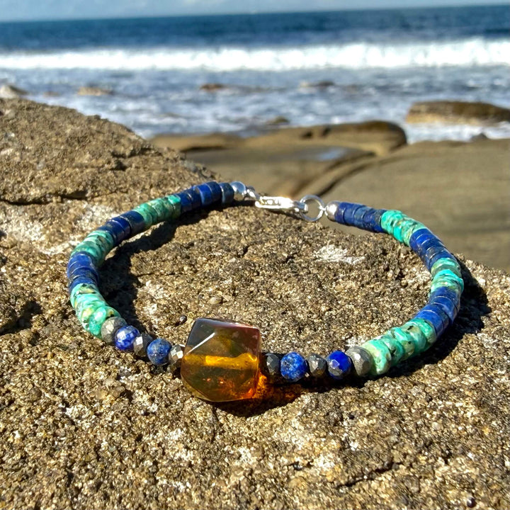 African Turquoise, Amber & Lapis Lazuli Bracelet