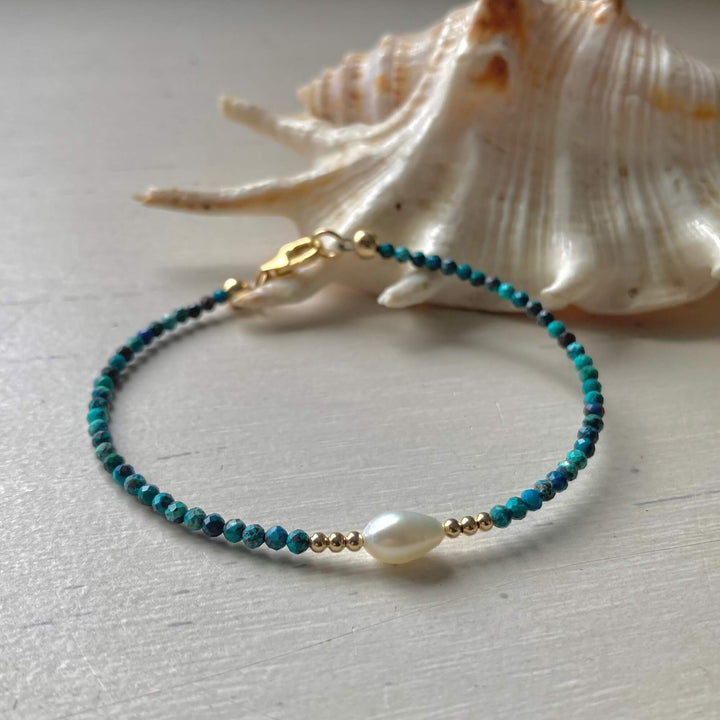 Golden Azurite & Pearl Bracelet