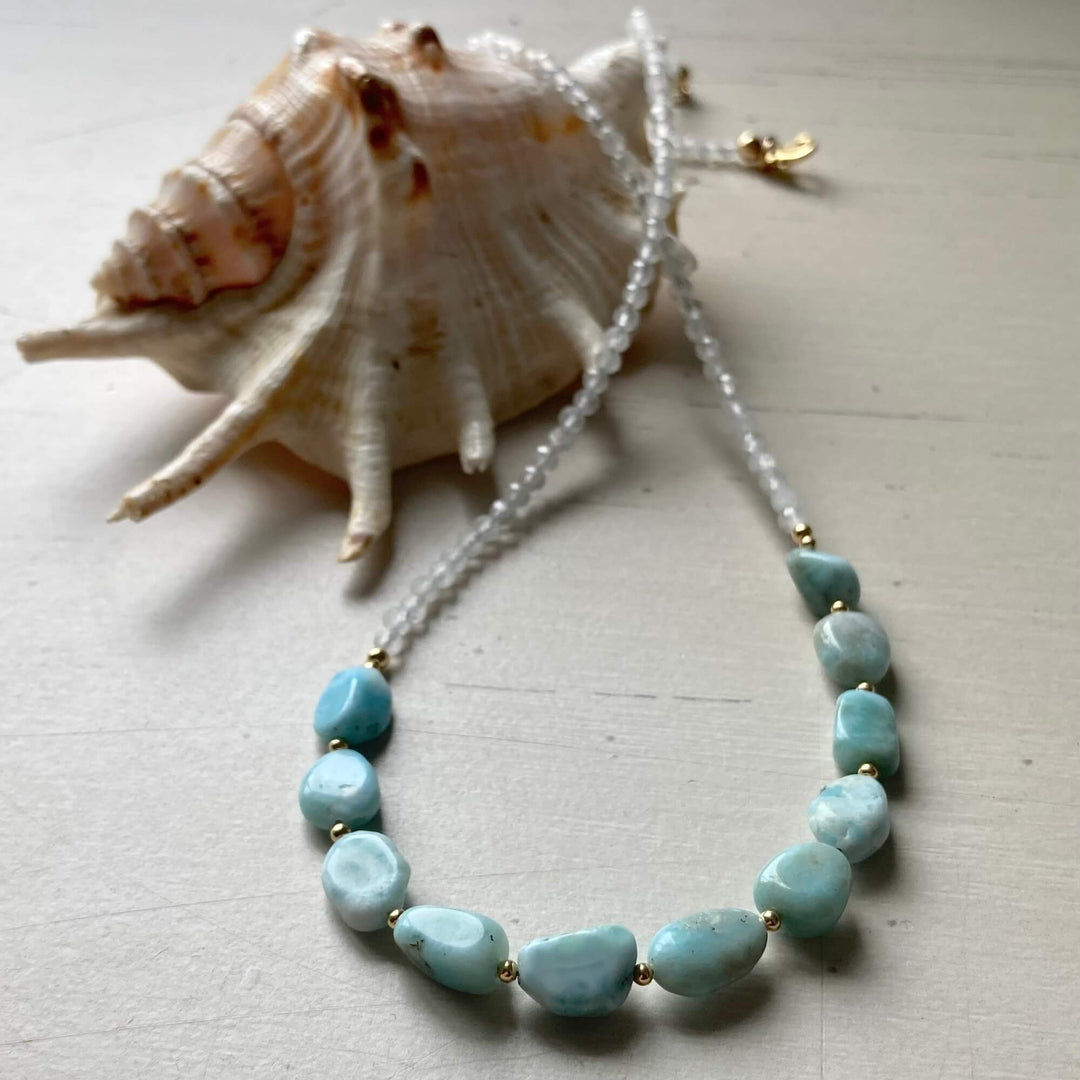 Golden Larimar & Moonstone Necklace