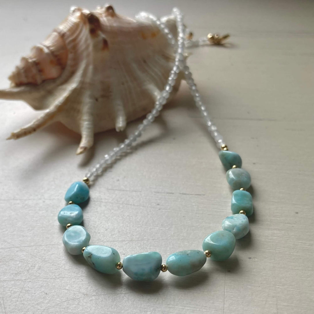 Golden Larimar & Moonstone Necklace