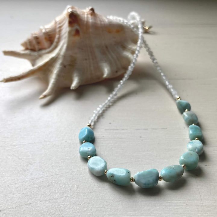 Golden Larimar & Moonstone Necklace