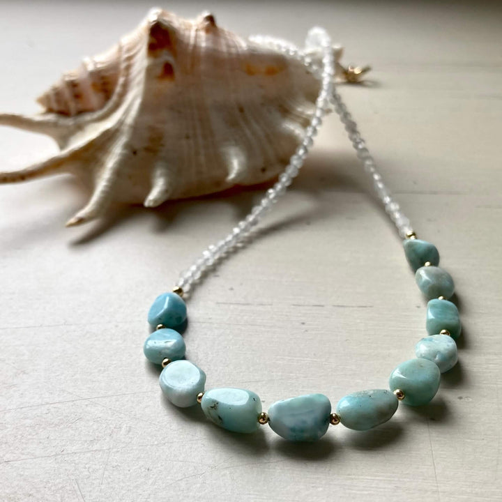 Golden Larimar & Moonstone Necklace