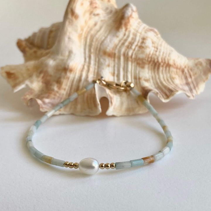 Amazonite, Pearl & Gold Bracelet