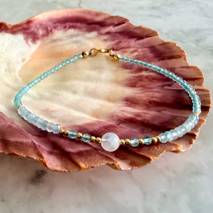 Golden Apatite, Aquamarine & Moonstone One Of A Kind Anklet