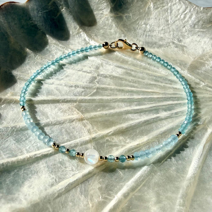 Golden Apatite, Aquamarine & Moonstone One Of A Kind Anklet