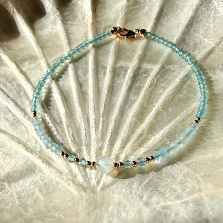 Golden Apatite, Aquamarine & Moonstone One Of A Kind Anklet