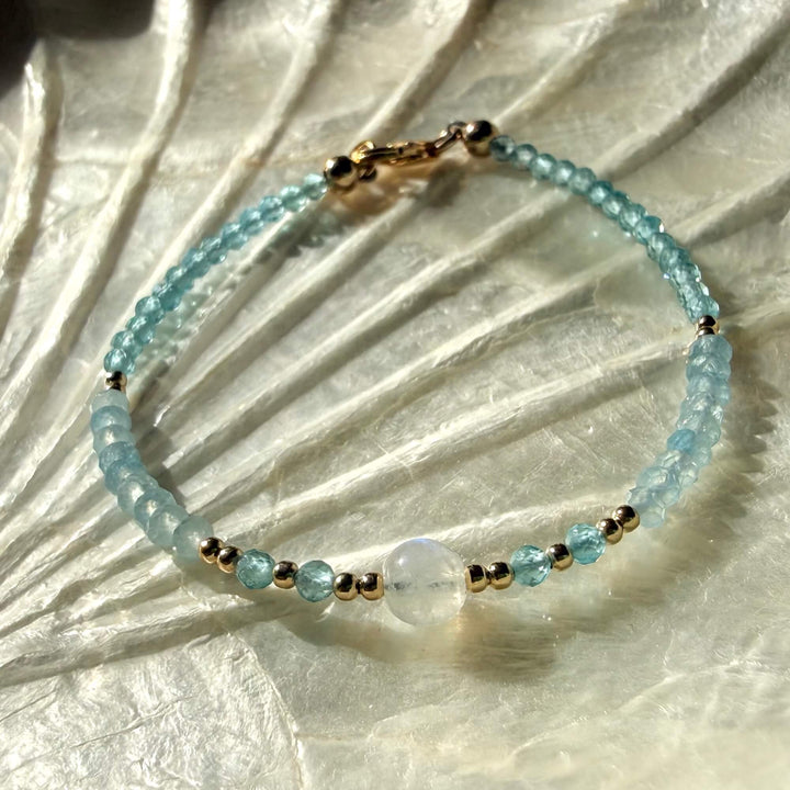 Golden Apatite, Aquamarine & Moonstone One Of A Kind Bracelet
