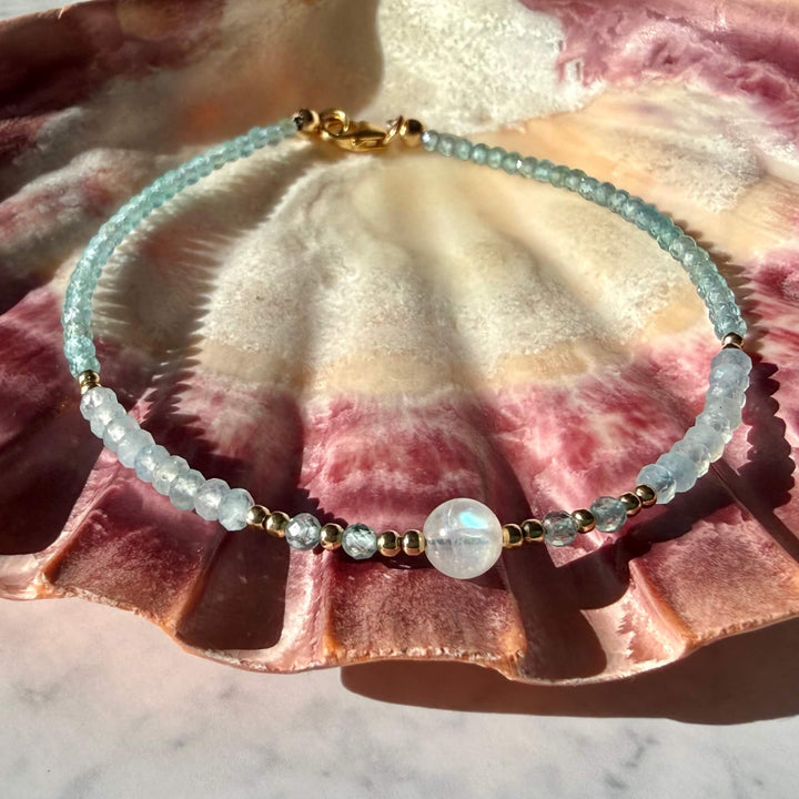 Golden Apatite, Aquamarine & Moonstone One Of A Kind Anklet
