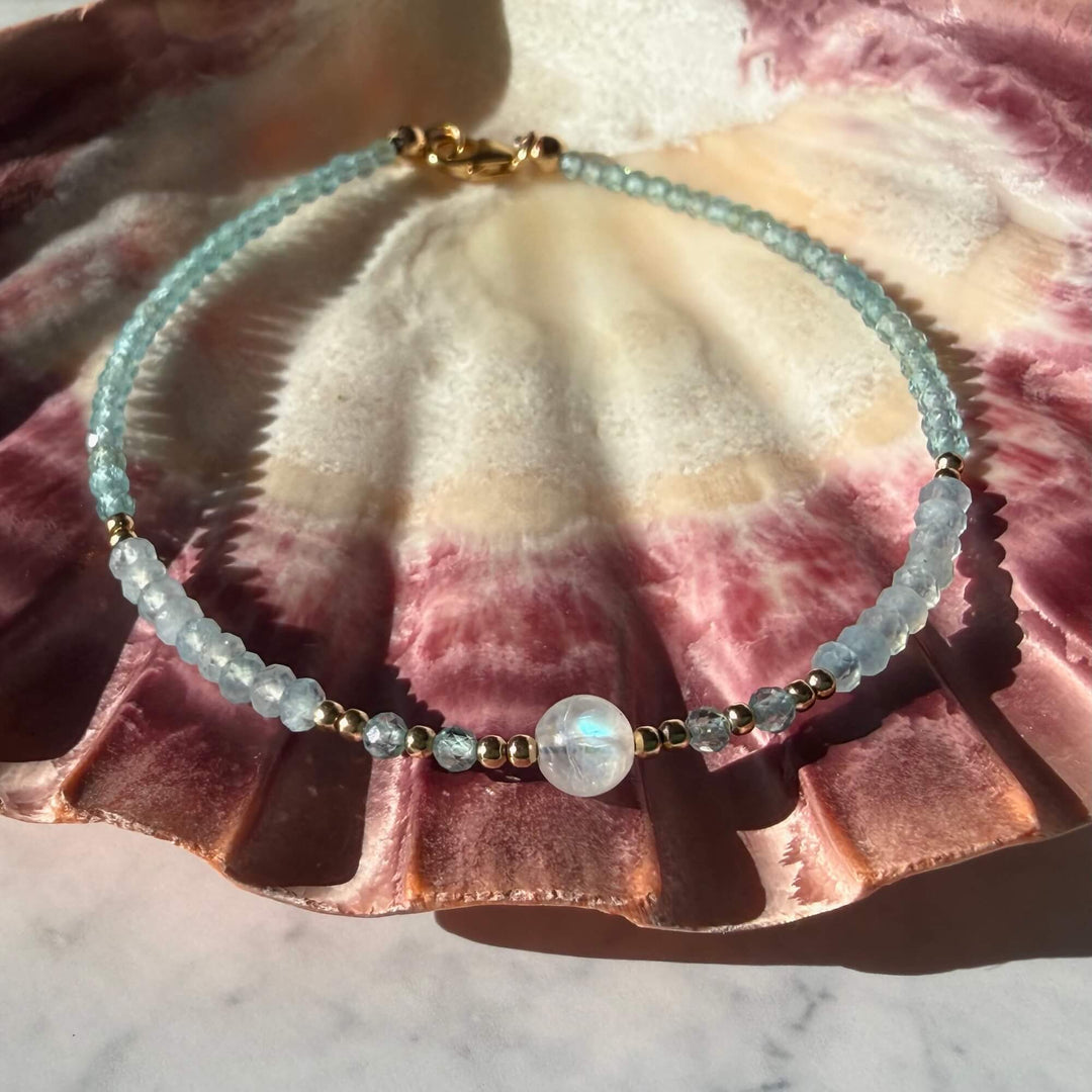 Golden Apatite, Aquamarine & Moonstone One Of A Kind Anklet