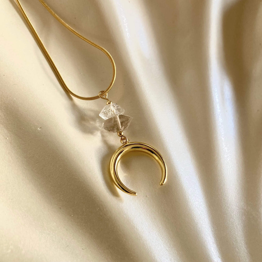 La Luna Love Golden Herkimer Crescent Moon Pendant Necklace