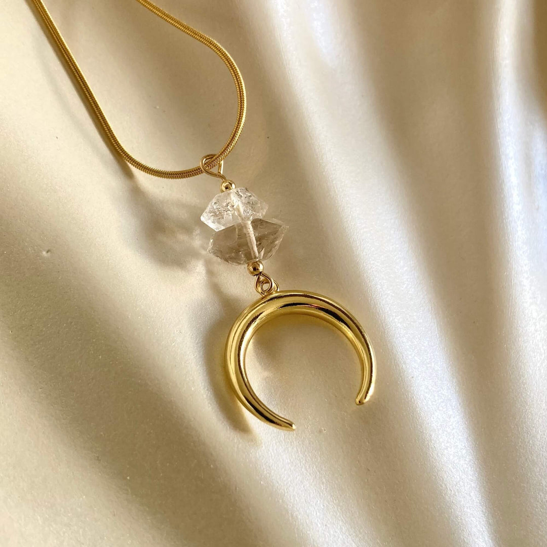 La Luna Love Golden Herkimer Crescent Moon Pendant Necklace