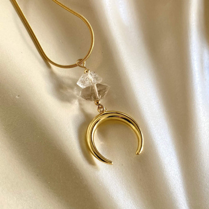 La Luna Love Golden Herkimer Crescent Moon Pendant Necklace