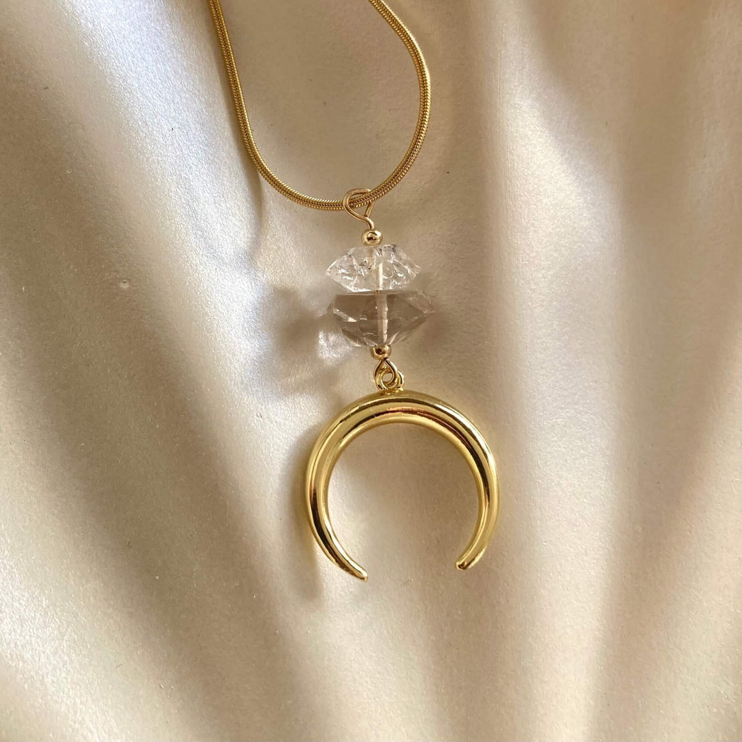 La Luna Love Golden Herkimer Crescent Moon Pendant Necklace