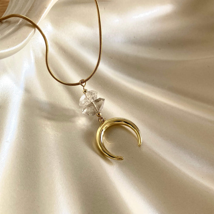 La Luna Love Golden Herkimer Crescent Moon Pendant Necklace