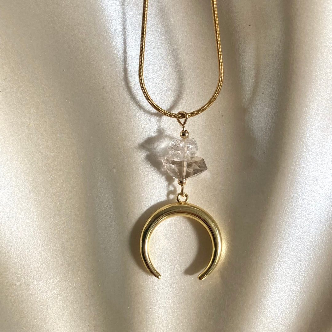 La Luna Love Golden Herkimer Crescent Moon Pendant Necklace