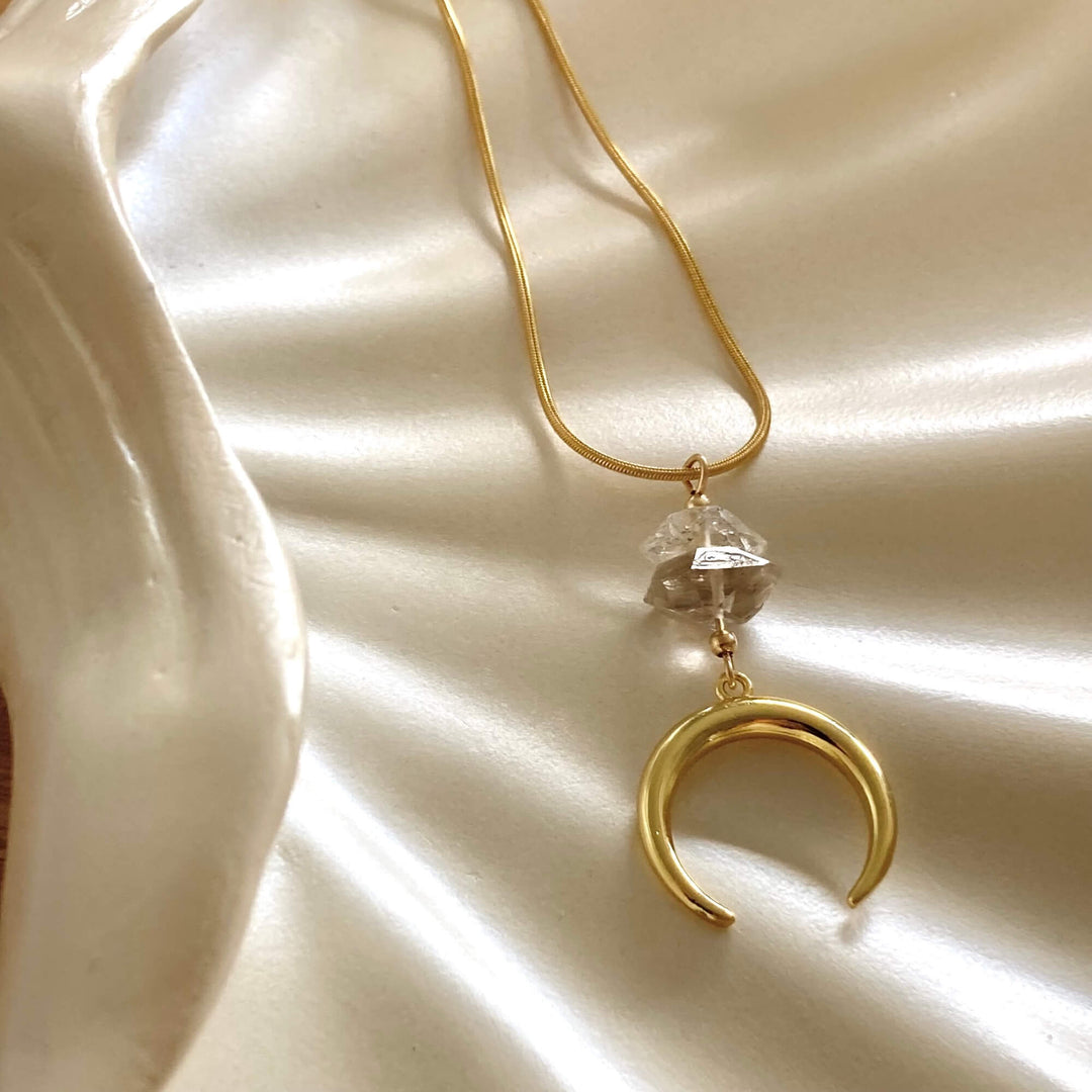 La Luna Love Golden Herkimer Crescent Moon Pendant Necklace