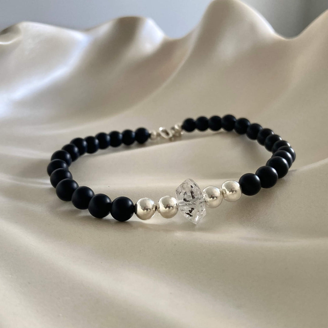 Herkimer Diamond & Black Onyx Bracelet