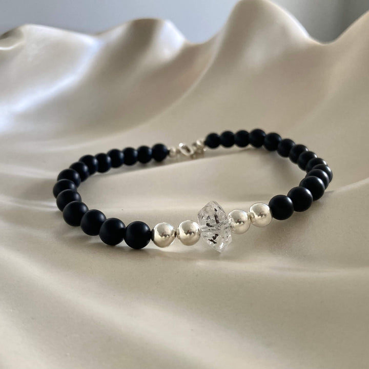 Herkimer Diamond & Black Onyx Bracelet