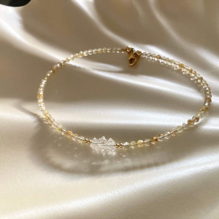 Golden Seeker Of Light Herkimer Diamond & Rutilated Quartz Anklet