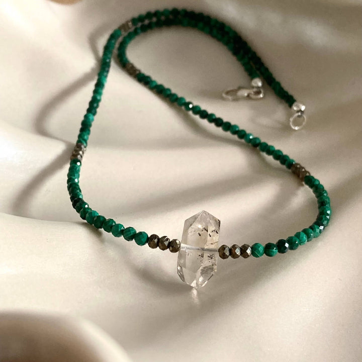 Herkimer, Malachite & Pyrite Manifestation Necklace