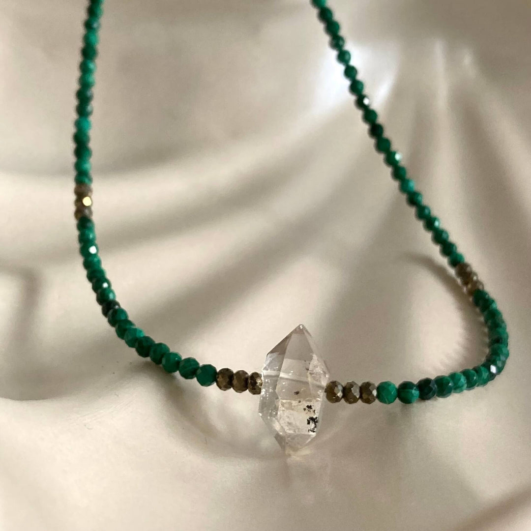 Herkimer, Malachite & Pyrite Manifestation Necklace