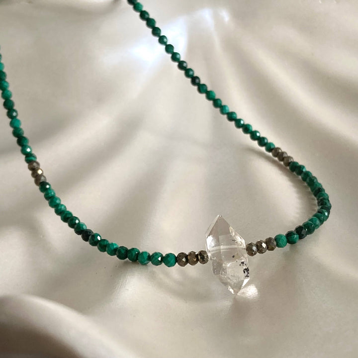 Herkimer, Malachite & Pyrite Manifestation Necklace