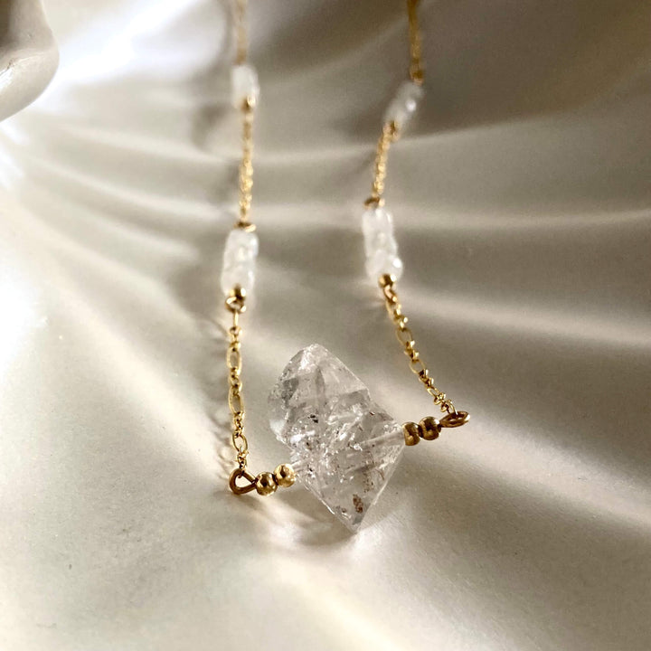 Golden Herkimer Diamond and Moonstone Chain Necklace
