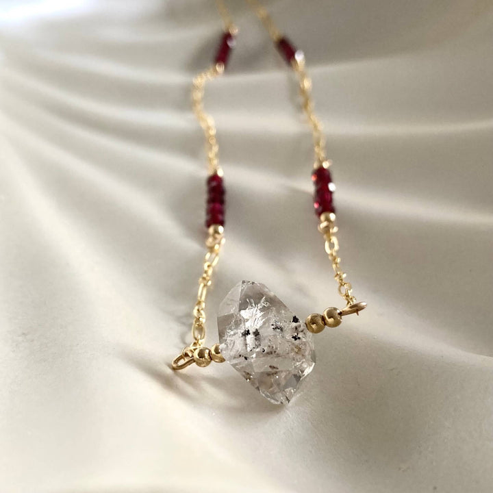 Golden Herkimer Diamond and Garnet Chain Necklace
