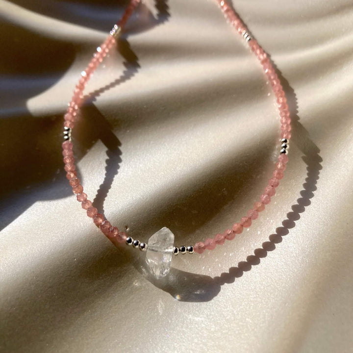 Rhodonite & Herkimer Diamond Necklace
