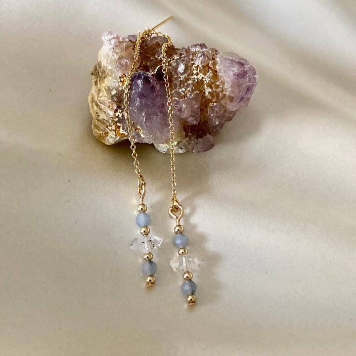 Golden Herkimer & Angelite Thread Earrings