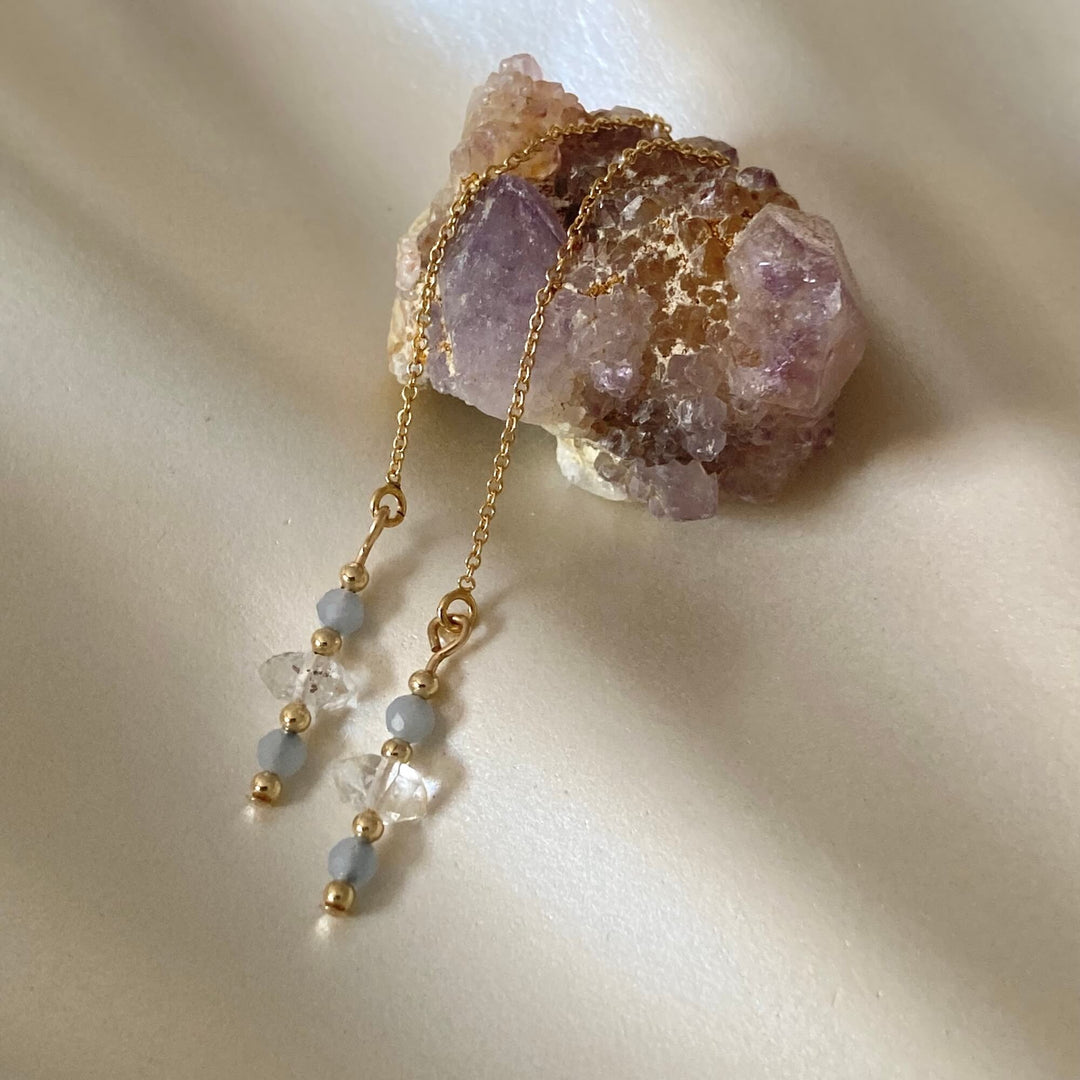 Golden Herkimer & Angelite Thread Earrings