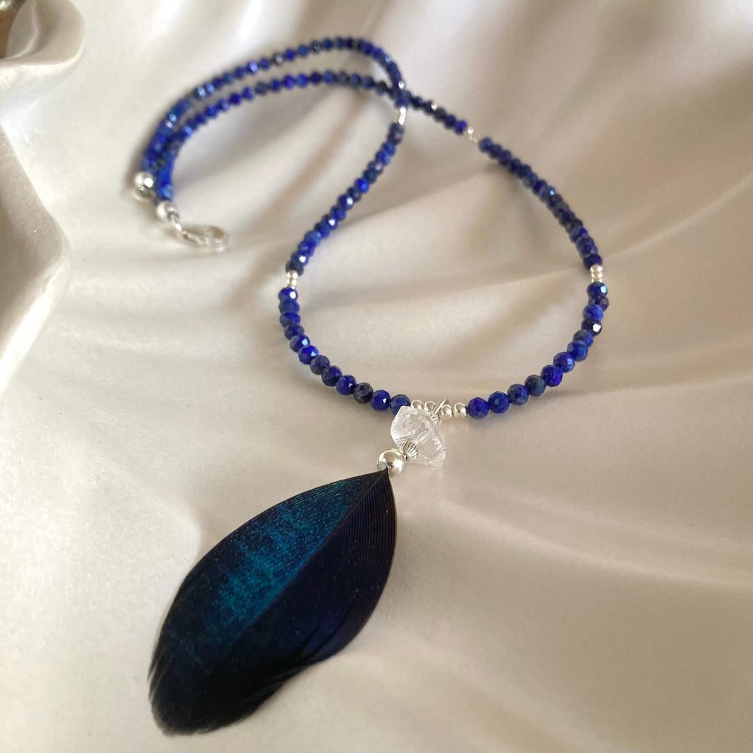 Lapis Lazuli & Herkimer Diamond Feathered Necklace