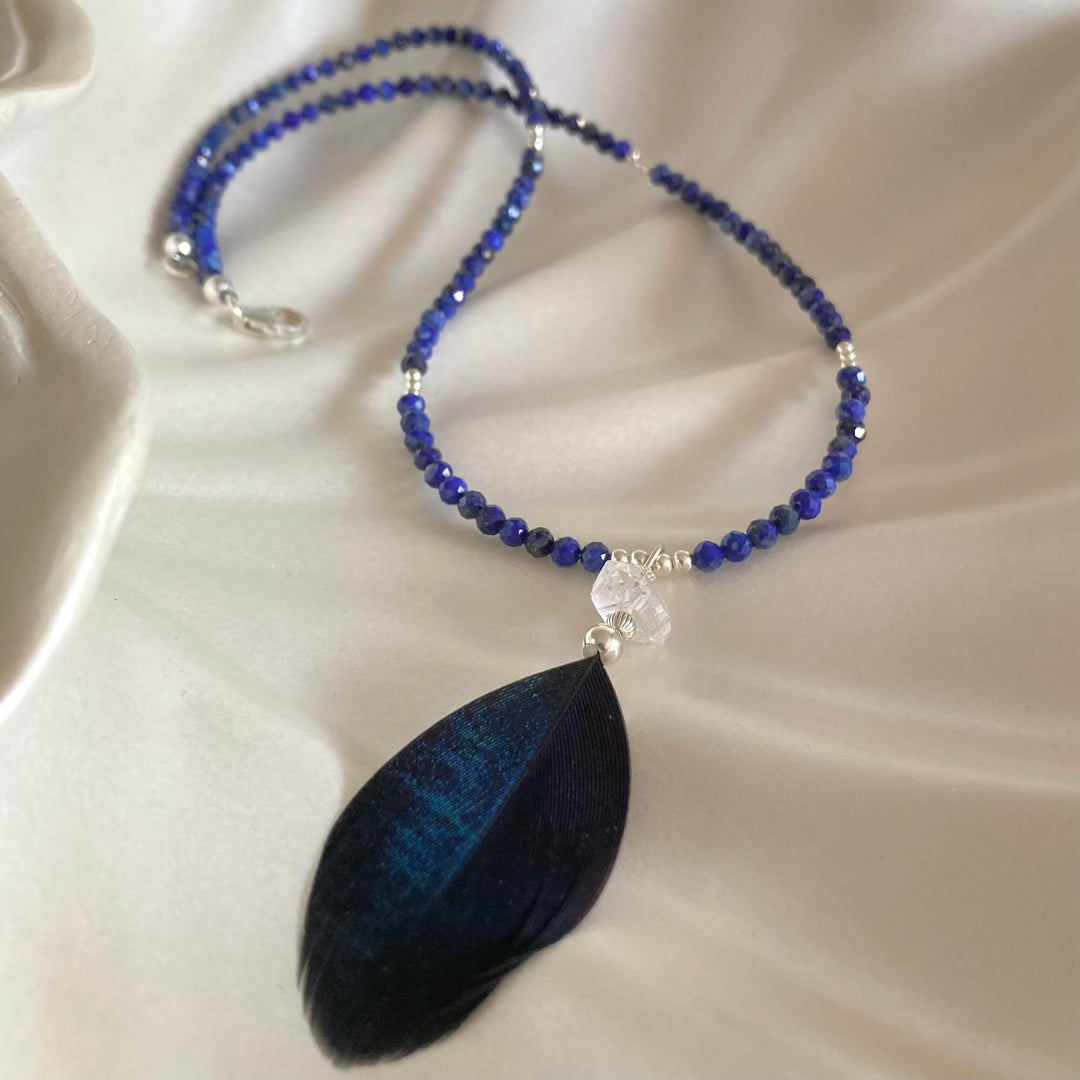 Lapis Lazuli & Herkimer Diamond Feathered Necklace