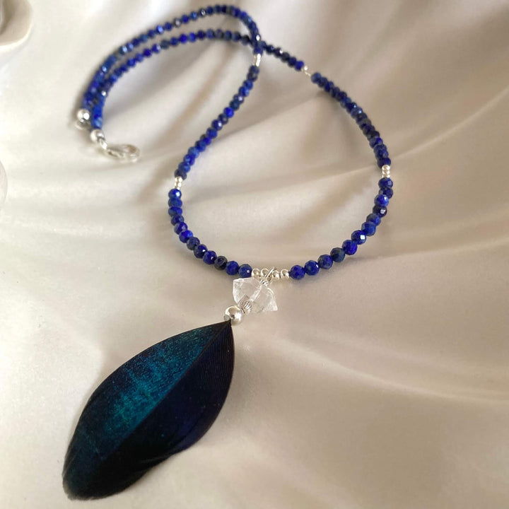 Lapis Lazuli & Herkimer Diamond Feathered Necklace