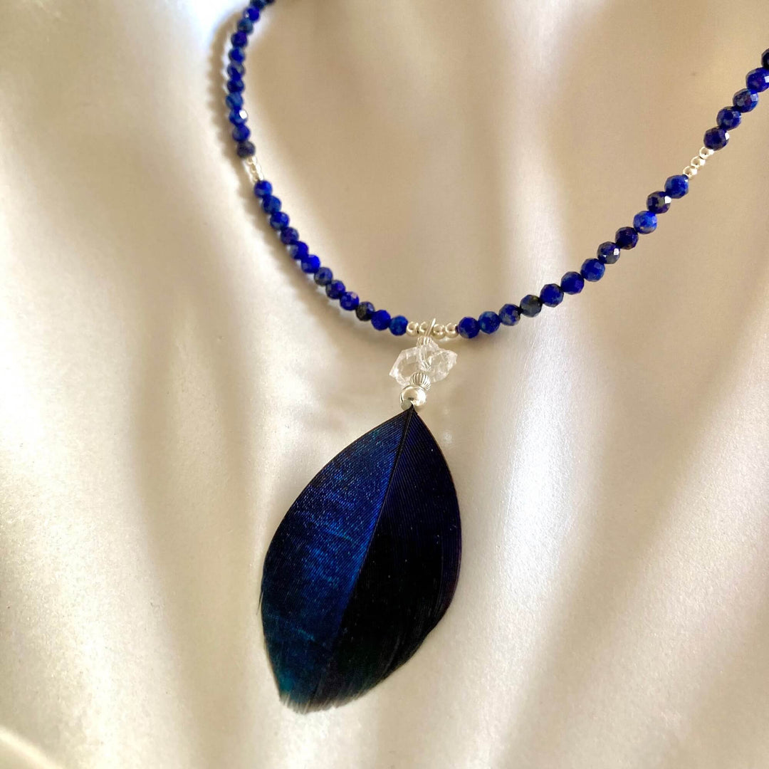 Lapis Lazuli & Herkimer Diamond Feathered Necklace
