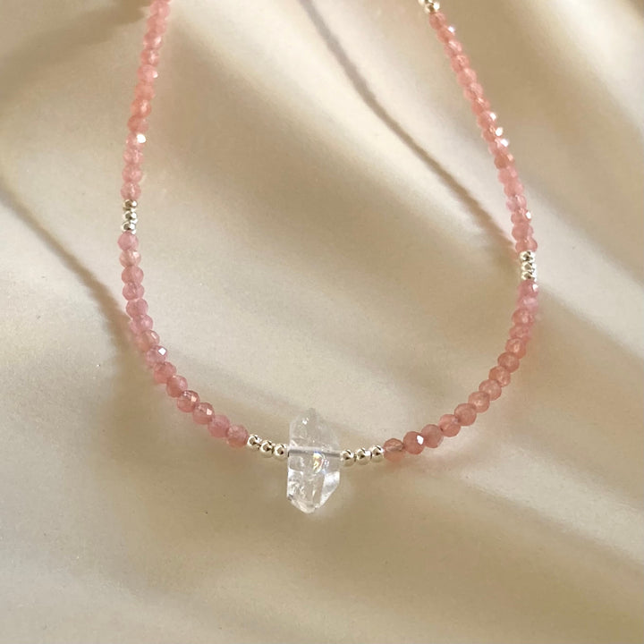 Rhodonite & Herkimer Diamond Necklace