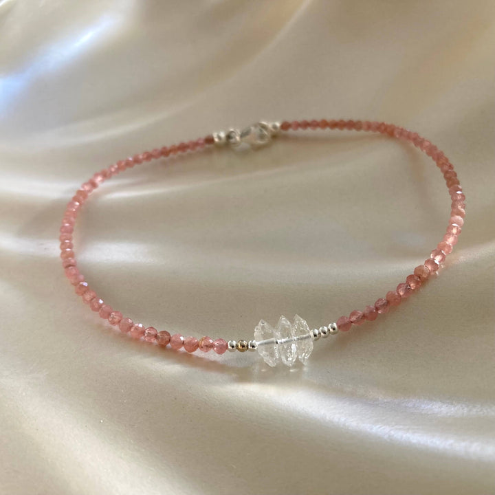 Rhodonite & Herkimer Diamond Anklet